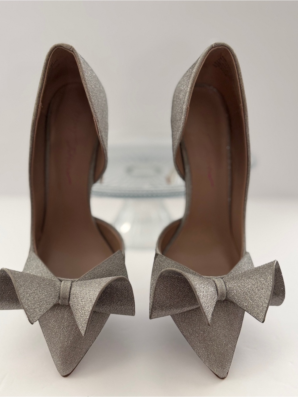 Betsey Johnson Silver Glitter Pointed-Toe D'Orsay Bow Pumps - Picture 9 of 12